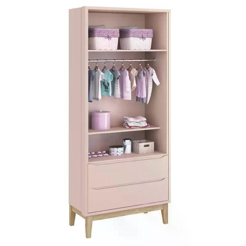 Conjunto De Quarto Classic Guarda Roupa 2 Portas 2 Gavetas Cômoda 3 Gavetas Berço Americano Mdf Rosa - imagem 5