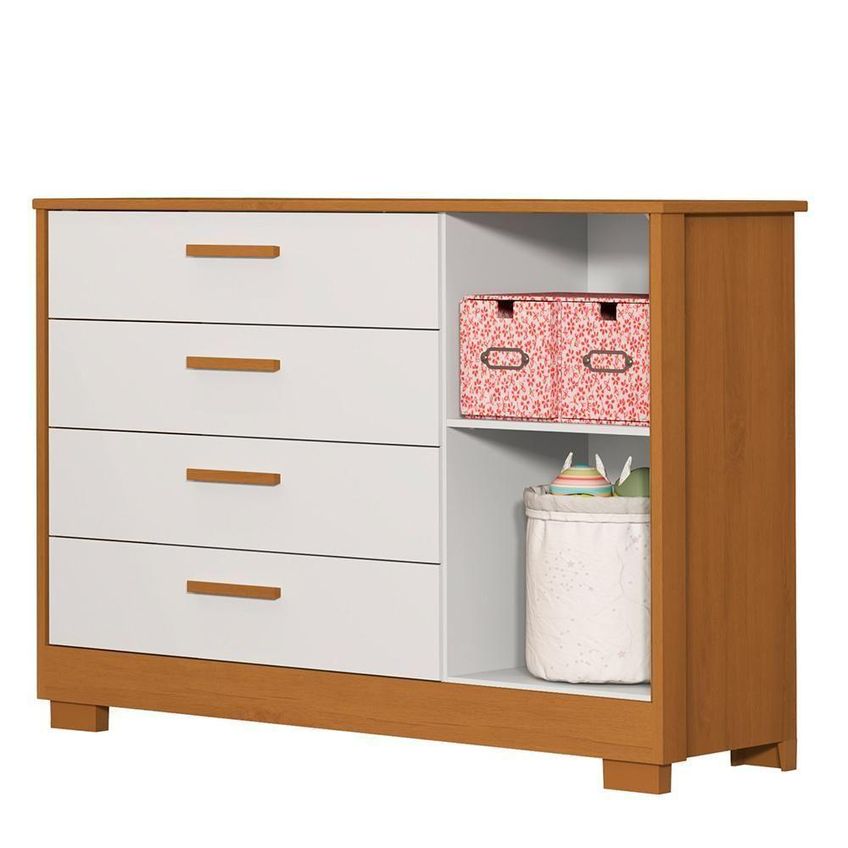 Cômoda Infantil Zaki 4 Gavetas MDF Puxador MDF Branco Fosco e Savana - imagem 4