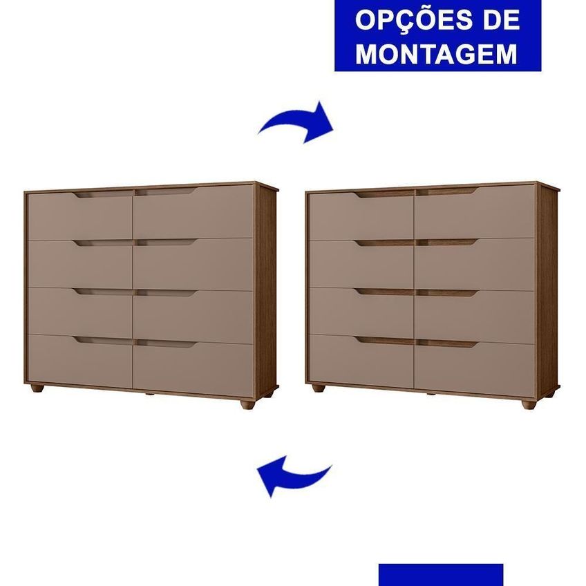 Cômoda Doble 8 Gavetas Flex MDP 136cm Capuccino e Nogueira - imagem 4
