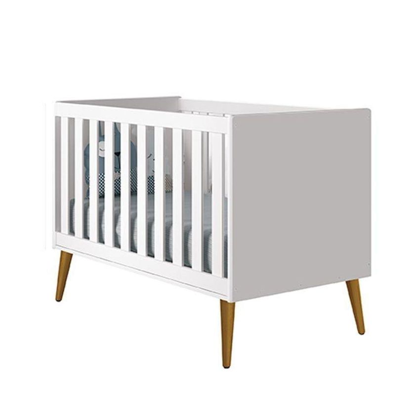 Jogo De Quarto Infantil Theo Cômoda 6 Gavetas E Berço Mdf Branco Fosco Com Pés Amadeirado Reller - imagem 2