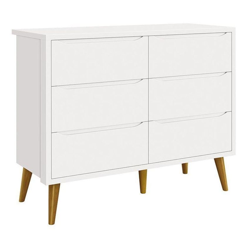 Jogo De Quarto Infantil Theo Cômoda 6 Gavetas E Berço Mdf Branco Fosco Com Pés Amadeirado Reller - imagem 3