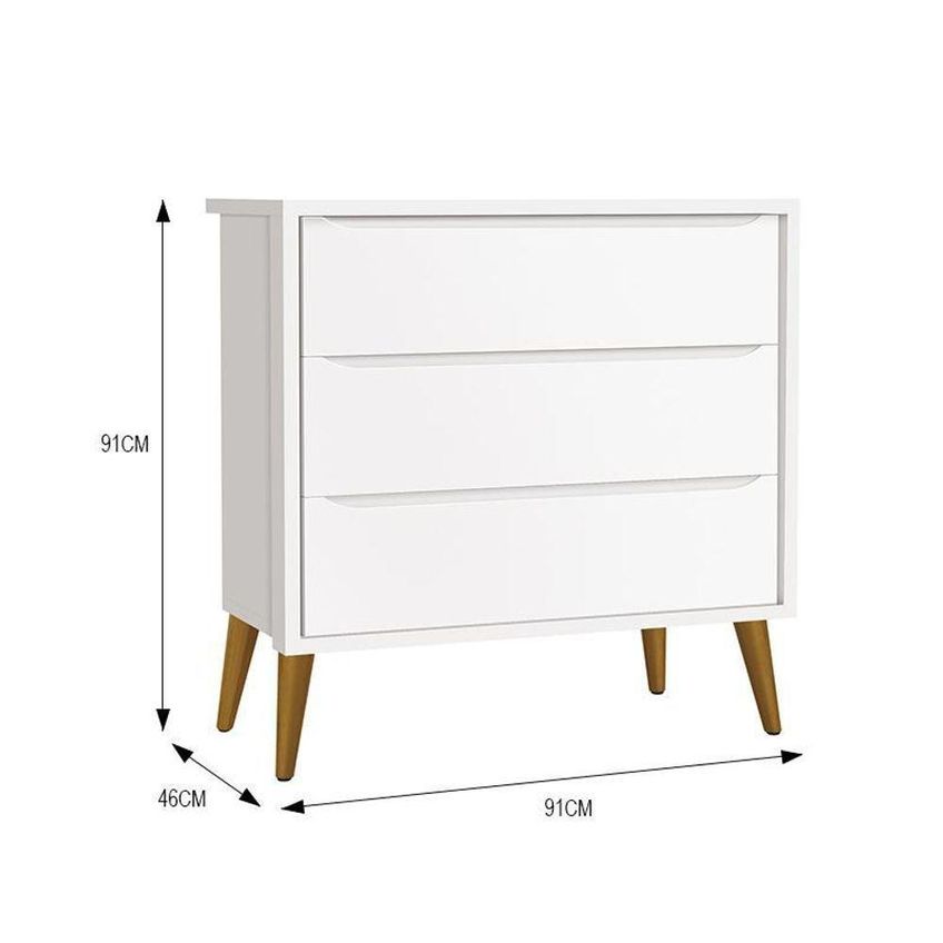 Cômoda Infantil Theo Retrô 3 Gavetas MDF Puxador Embutido Branco Fosco Reller Móveis - imagem 4
