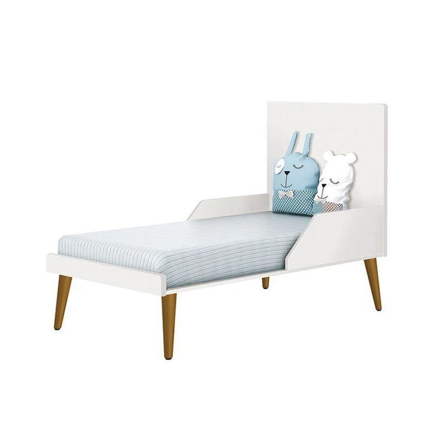 Jogo De Quarto Infantil Theo Cômoda 6 Gavetas E Berço Mdf Branco Fosco Com Pés Amadeirado Reller - imagem 4