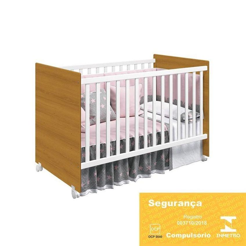 Berço Mel Com Colchão D18 Supreme Branco E Savana Reller - imagem 3