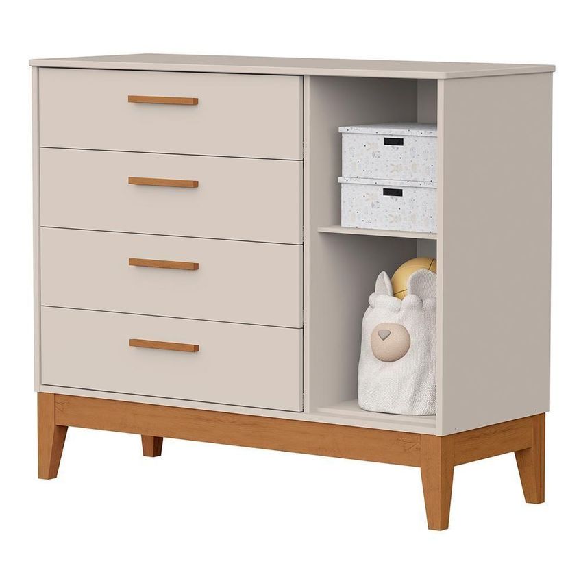 Cômoda Infantil Flip 4 Gavetas MDF Puxador em MDF Areia Fosco - imagem 3