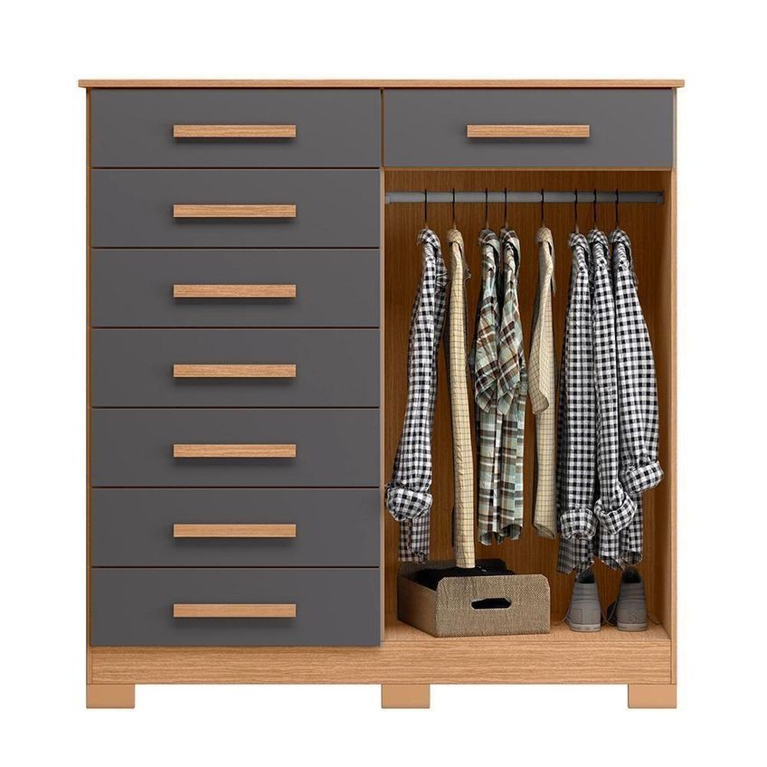 Cômoda Verona 8 Gavetas MDP Puxador MDF Freijó-Titanium Albatroz Móveis - imagem 2