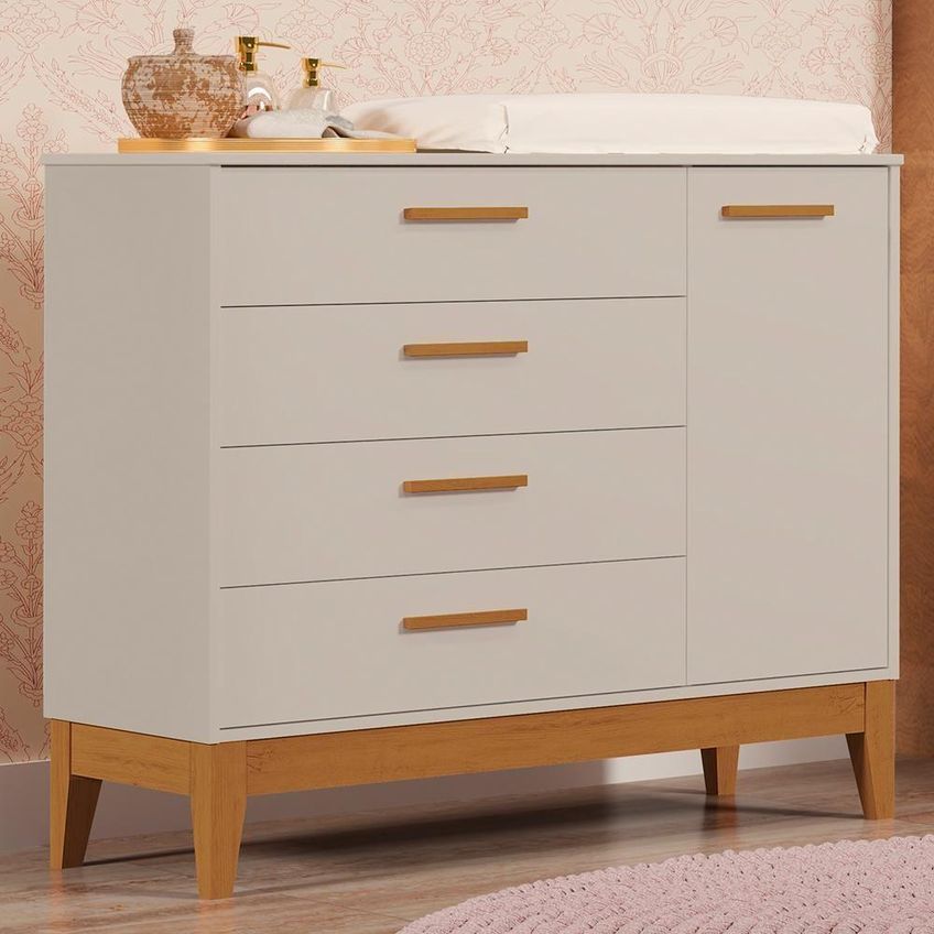 Cômoda Infantil Flip 4 Gavetas MDF Puxador em MDF Areia Fosco - imagem 4