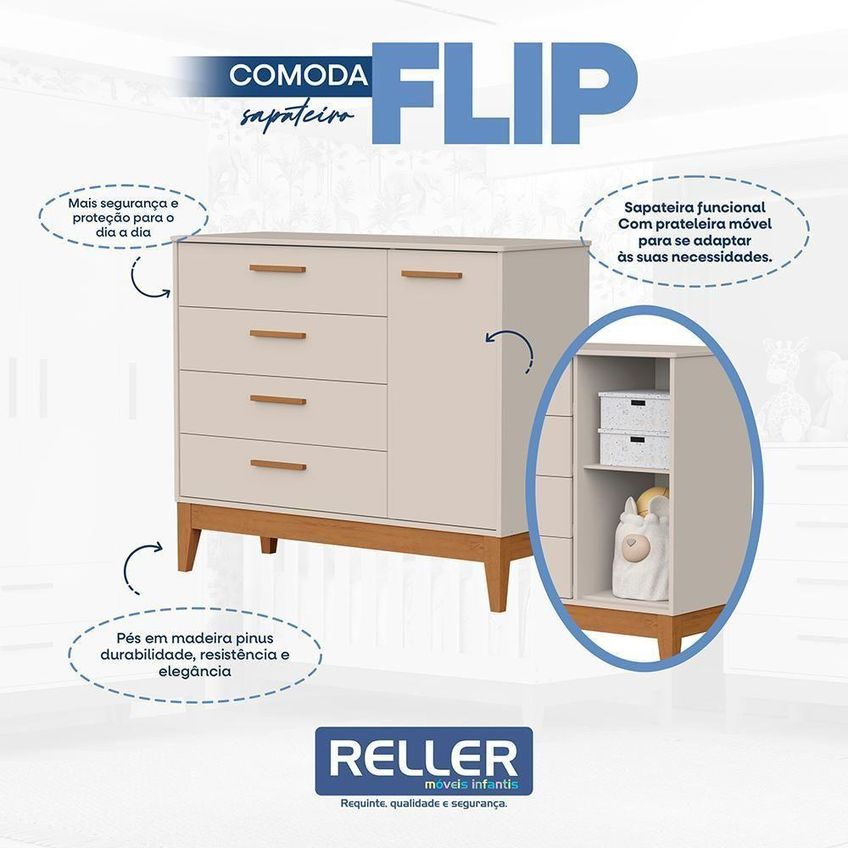 Cômoda Infantil Flip 4 Gavetas MDF Puxador em MDF Areia Fosco - imagem 5
