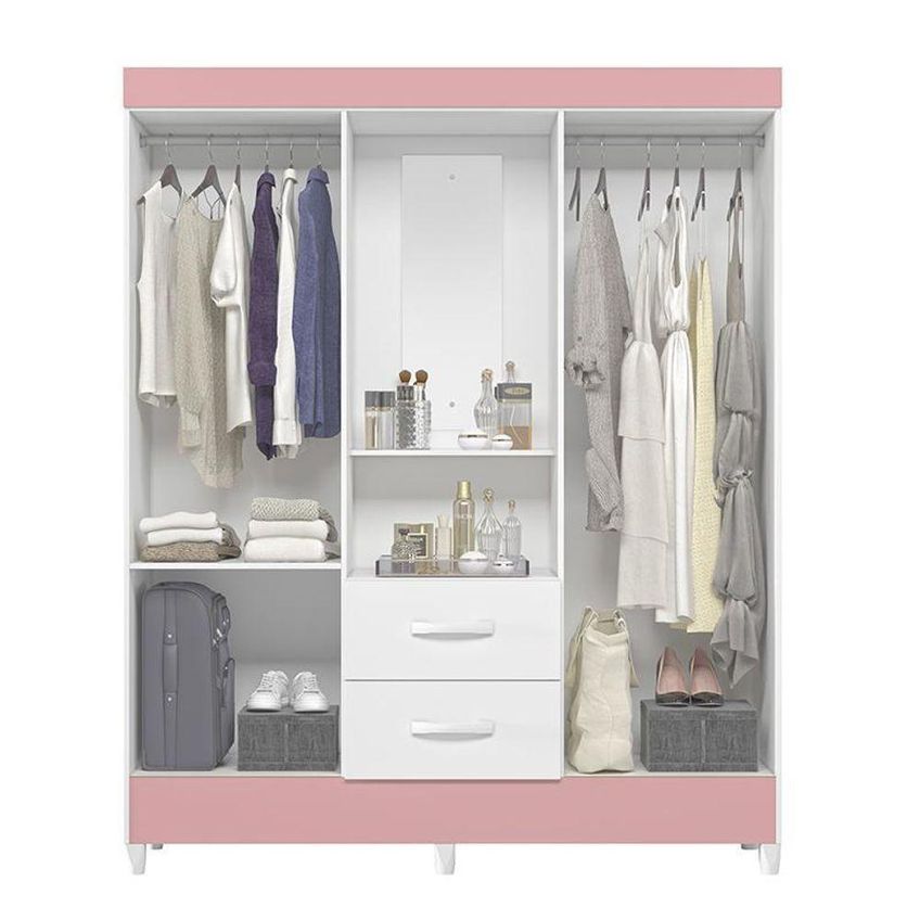 Guarda Roupa Casal Capelinha Mobi 4 Portas De Bater 2 Gavetas MDP Branco-rosa Albatroz Móveis - imagem 5