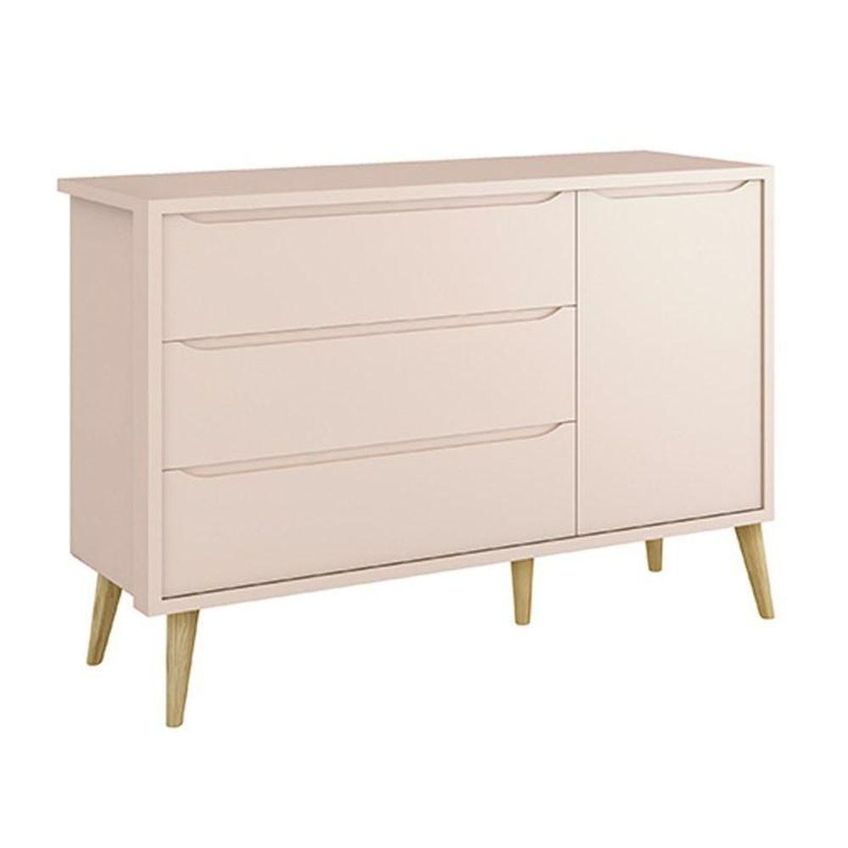 Conjunto De Quarto Theo 3 Portas 2 Gavetas MDF Rosa Reller Móveis - imagem 4
