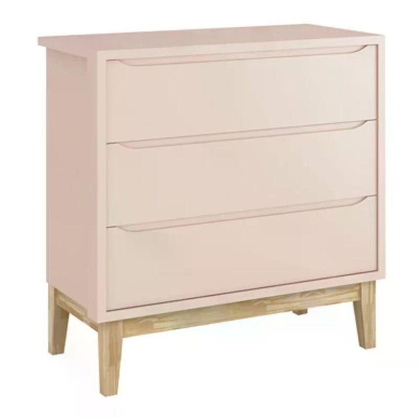 Jogo De Quarto Classic Cômoda 3 Gavetas E Berço Americano MDF Rosa Fosco Reller Móveis - imagem 2