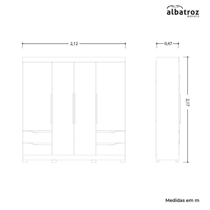 Guarda Roupa Casal Vivacce 4 Portas 4 Gavetas Mdp Cinamomo-Off White Albatroz Móveis - imagem 3