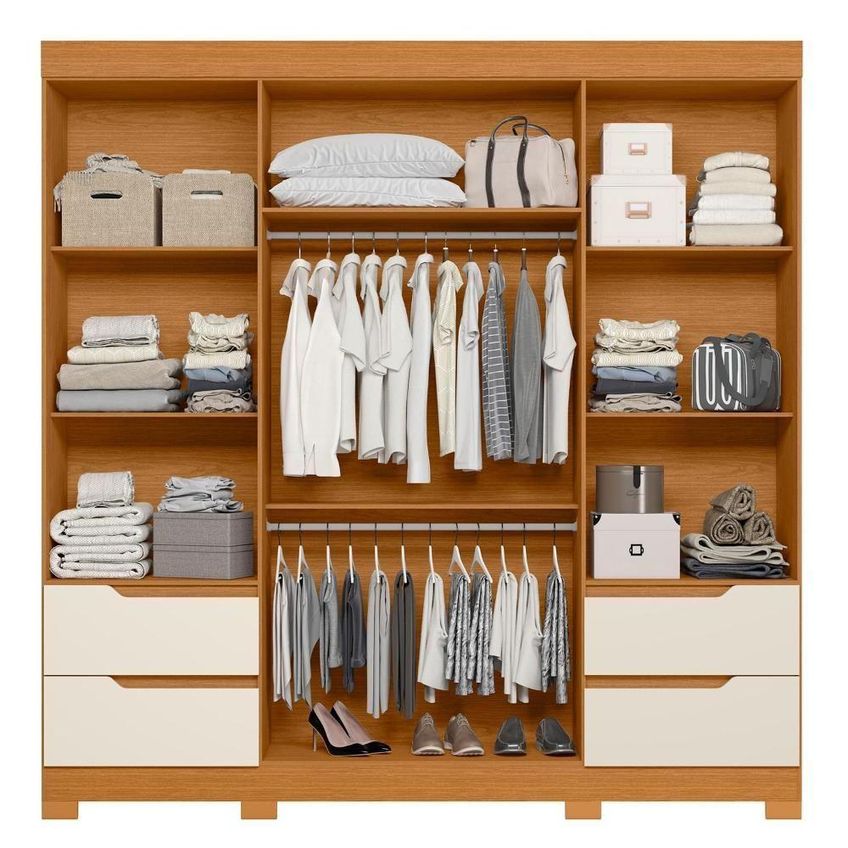 Guarda Roupa Casal Vivacce 4 Portas De Bater 4 Gavetas Mdp Cinamomo-off White Albatroz Móveis - imagem 3