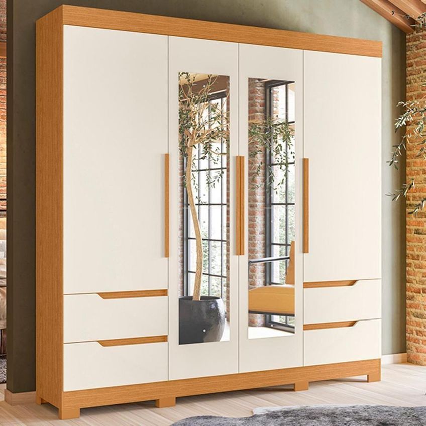 Guarda Roupa Casal Vivacce 4 Portas De Bater 4 Gavetas Mdp Cinamomo-off White Albatroz Móveis - imagem 4