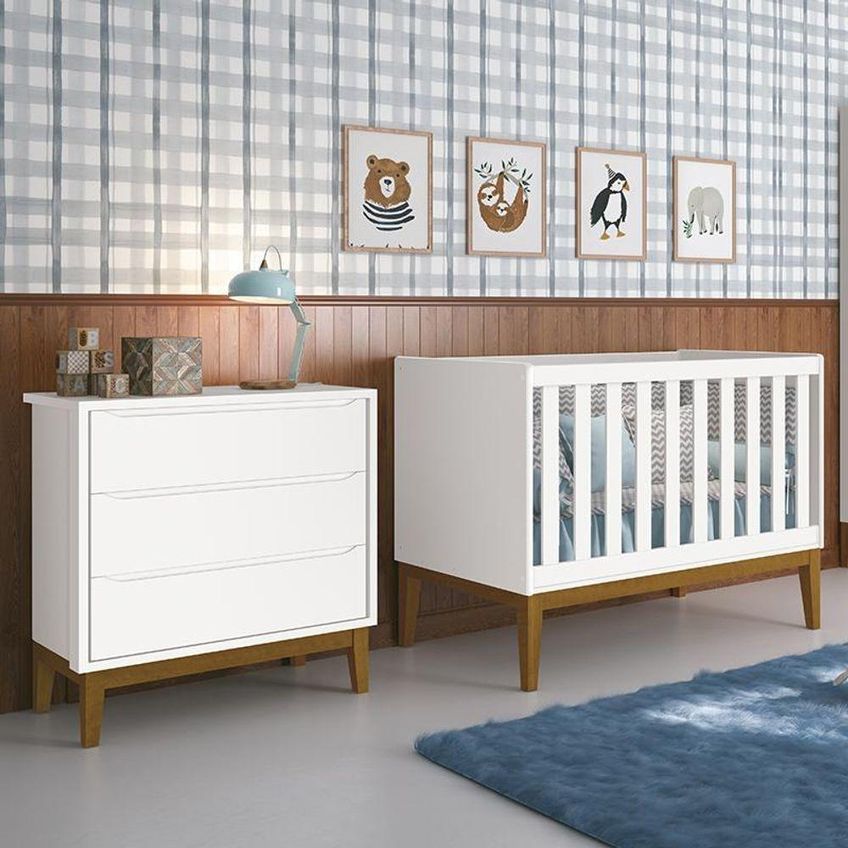 Jogo De Quarto Infantil Cômoda 3 Gavetas E Berço Classic Mdf Branco Fosco Reller Móveis - imagem 4