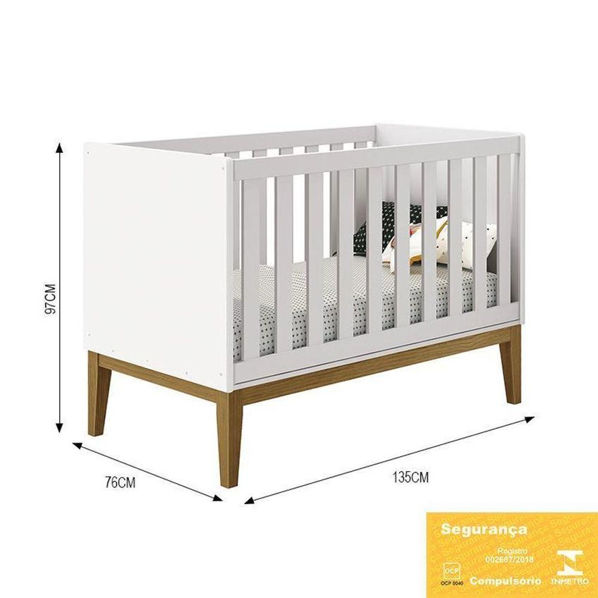 Jogo De Quarto Infantil Cômoda 3 Gavetas E Berço Classic Mdf Branco Fosco Reller Móveis - imagem 5