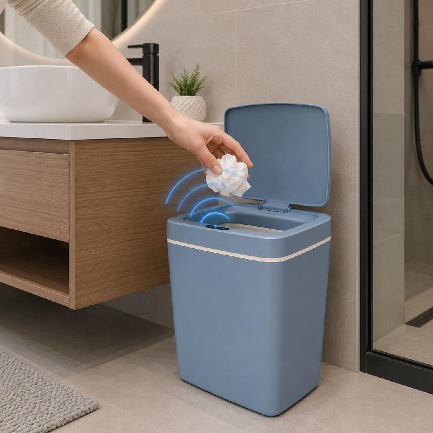 Lixeira Inteligente Automática 14l Plástico Com Sensor Infravermelho Azul - imagem 4