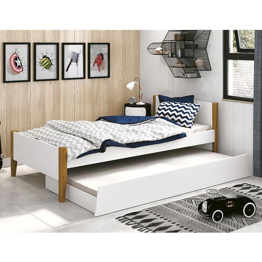 Bicama Solteiro Simba Com Cama Auxiliar Branco Fosco Reller Móveis - imagem 4