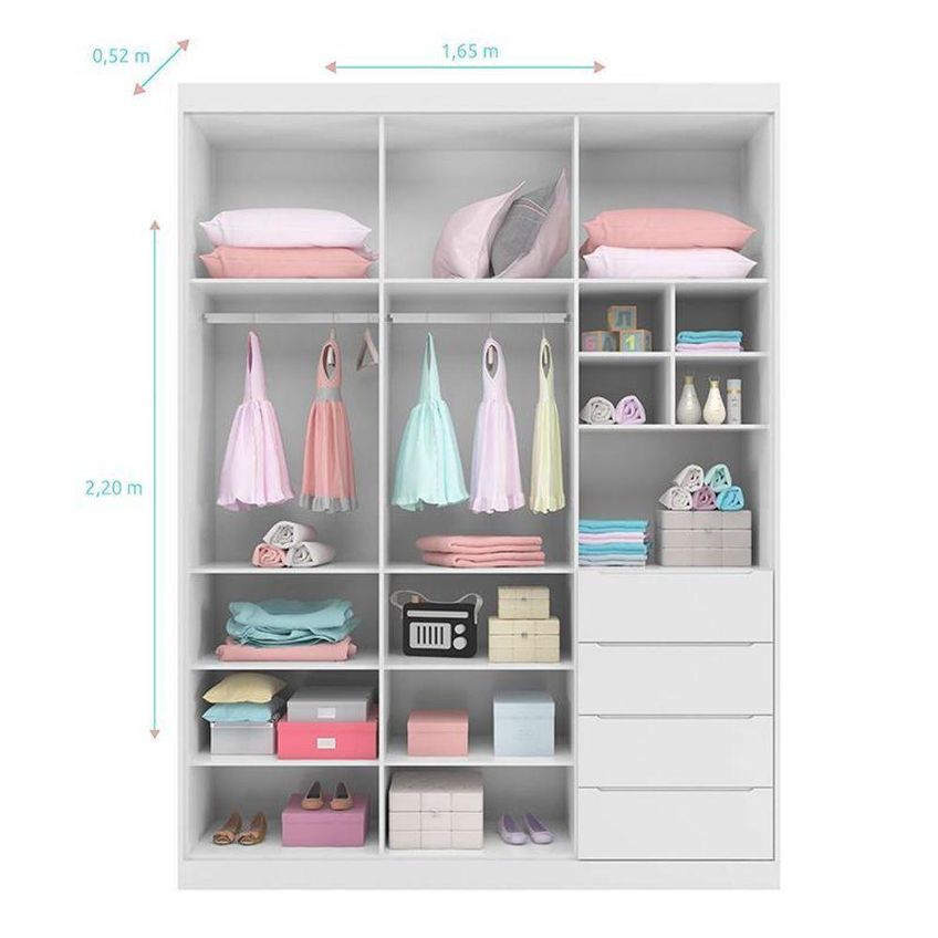Jogo De Quarto Infantil Pérola Com Guarda Roupa E Cômoda 3 Portas 4 Gavetas Mdf Branco Phoenix Baby - imagem 4
