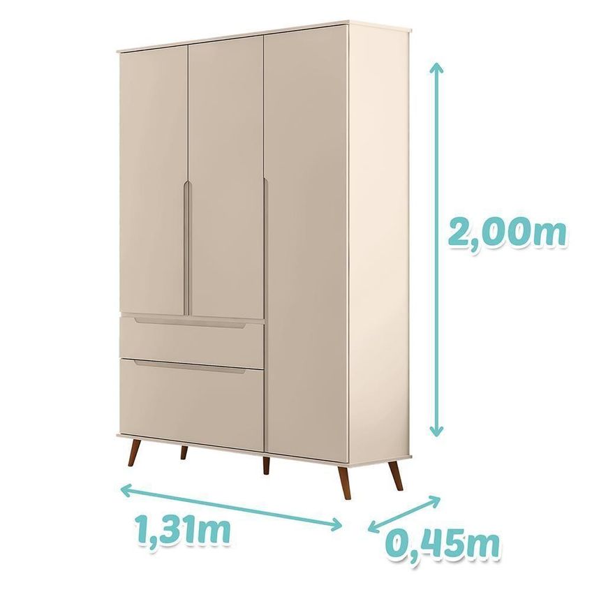 Jogo De Quarto Infantil Melinda Guarda Roupa 3 Portas Cômoda 1 Porta 3 Gavetas MDF Off White Phoenix - imagem 4