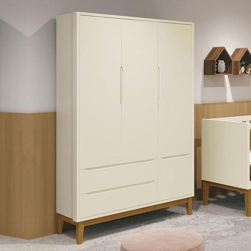 Guarda Roupa Infantil Classic 3 Portas De Bater 2 Gavetas MDF Areia Fosco Reller Móveis - imagem 3