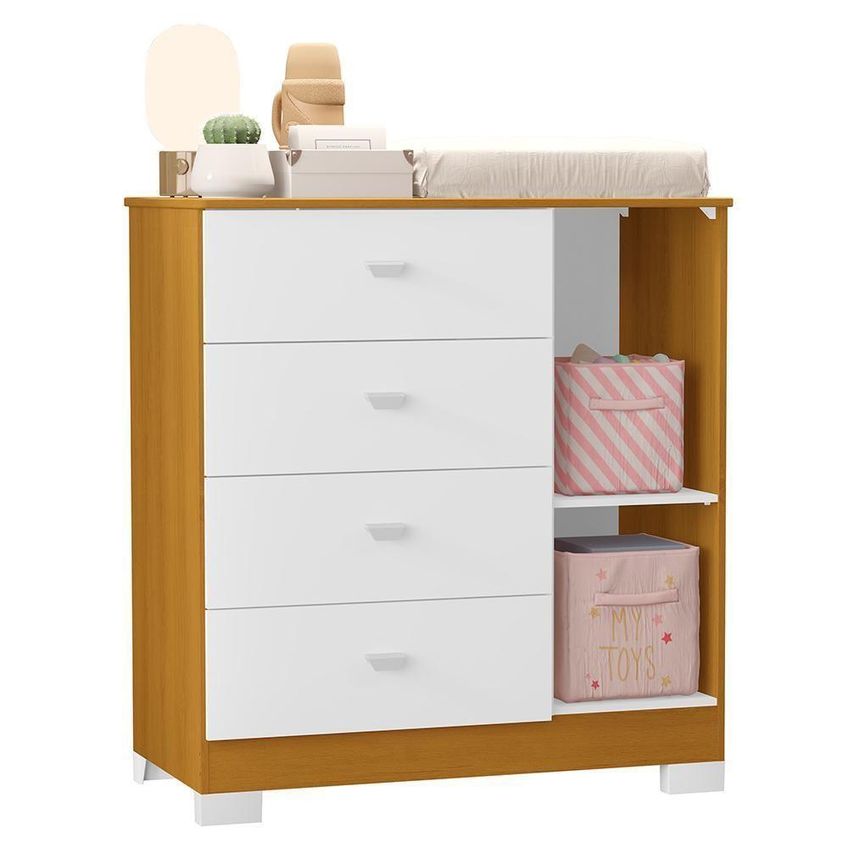 Jogo De Quarto Infantil Cômoda E Berço New Katatau Mdf Branco Fosco E Savana Reller Móveis - imagem 3