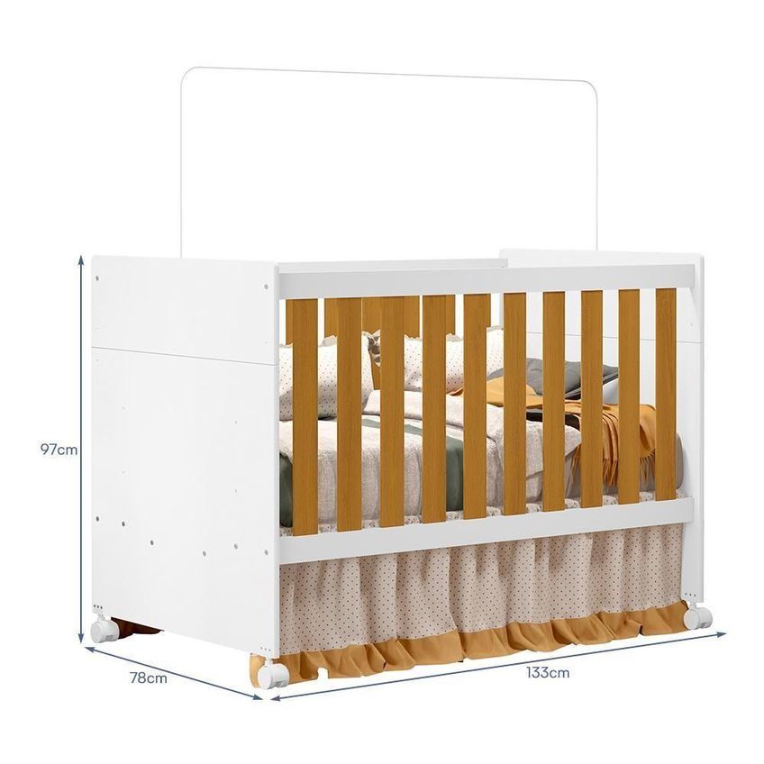 Jogo De Quarto Infantil Cômoda E Berço New Katatau Mdf Branco Fosco E Savana Reller Móveis - imagem 5
