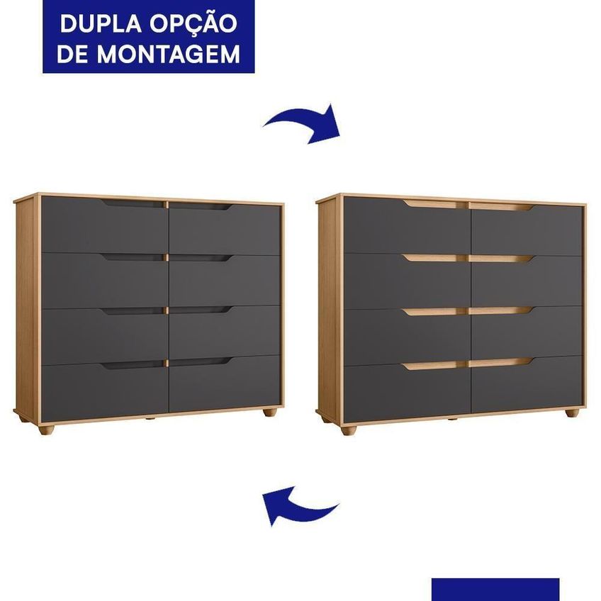 Cômoda Doble 8 Gavetas Mdp Puxador Em Cava Titânio Albatroz - imagem 4