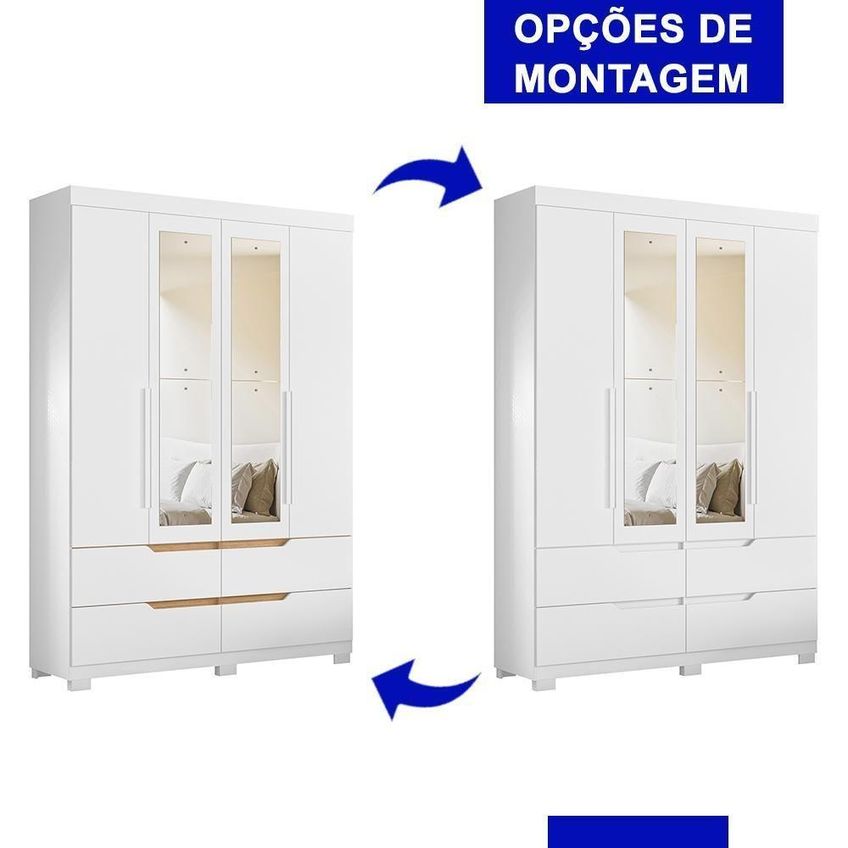 Guarda Roupa Solteiro Doble 4 Portas De Bater 4 Gavetas Mdp Freijó-branco Albatroz Móveis - imagem 5