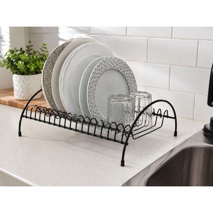 Escorredor De Pratos Simples Organizador De Pia Compacto Para Cozinha Preto Metal - imagem 3