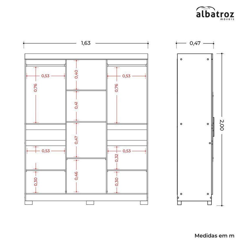 Guarda Roupa Solteiro Olímpia 10 Portas 2 Gavetas Mdp 163cm Cinamomo-sálvia Albatroz Móveis - imagem 3