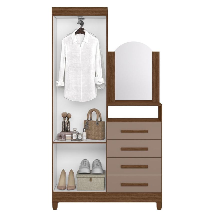 Cômoda New Capri 4 Gavetas MDP Puxador em MDF Nogueira-Capuccino com Espelho - imagem 2