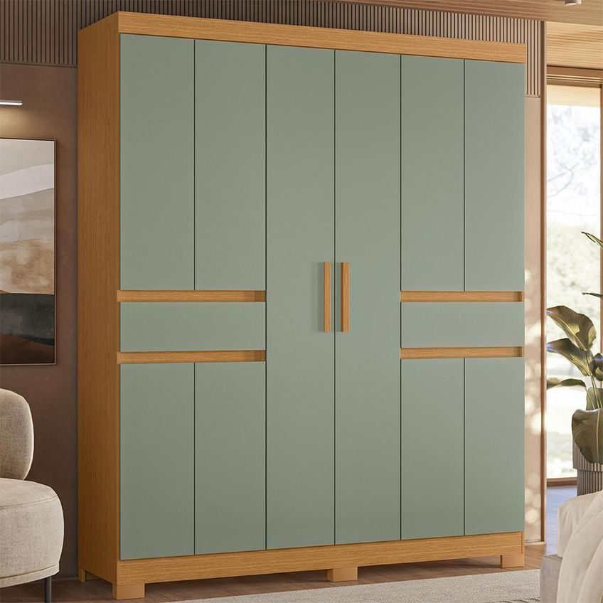 Guarda Roupa Solteiro Olímpia 10 Portas 2 Gavetas Mdp 163cm Cinamomo-sálvia Albatroz Móveis - imagem 4