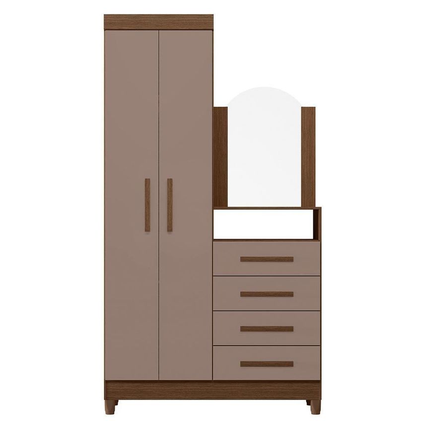 Cômoda New Capri 4 Gavetas MDP Puxador em MDF Nogueira-Capuccino com Espelho - imagem 3