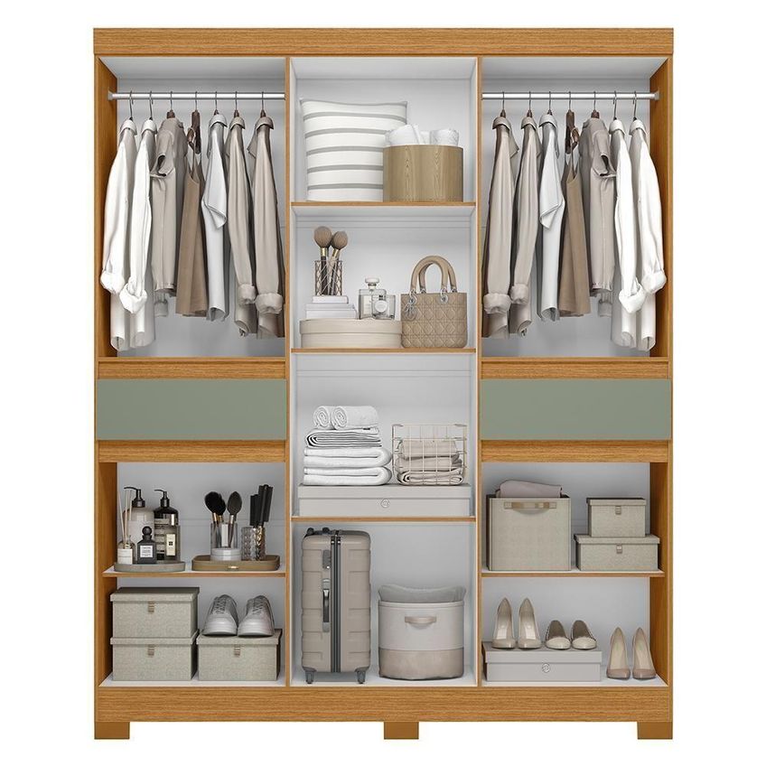 Guarda Roupa Solteiro Olímpia 10 Portas 2 Gavetas Mdp 163cm Cinamomo-sálvia Albatroz Móveis - imagem 5