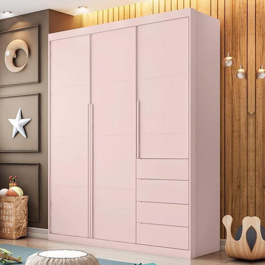 Guarda Roupa Infantil Pérola 3 Portas Giratórias 4 Gavetas MDF Rosê Phoenix Baby - imagem 2