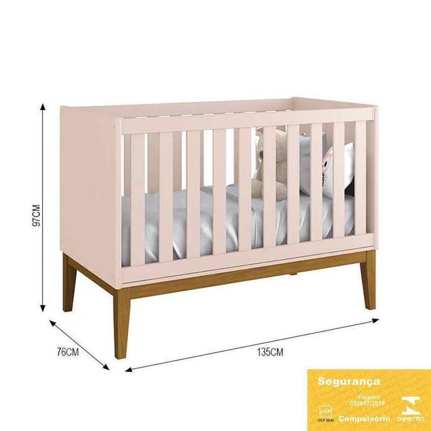 Berço Mini Cama Classic Transforma-se Em Mini Cama Rosa Fosco Reller Móveis - imagem 3