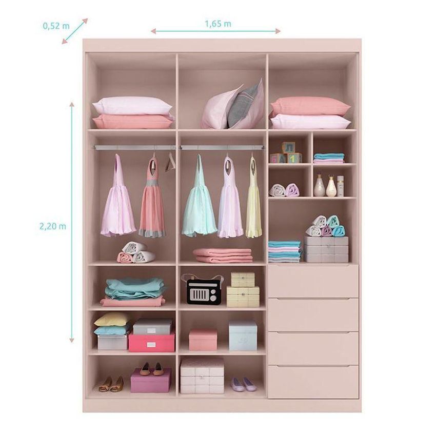 Guarda Roupa Infantil Pérola 3 Portas Giratórias 4 Gavetas MDF Rosê Phoenix Baby - imagem 3
