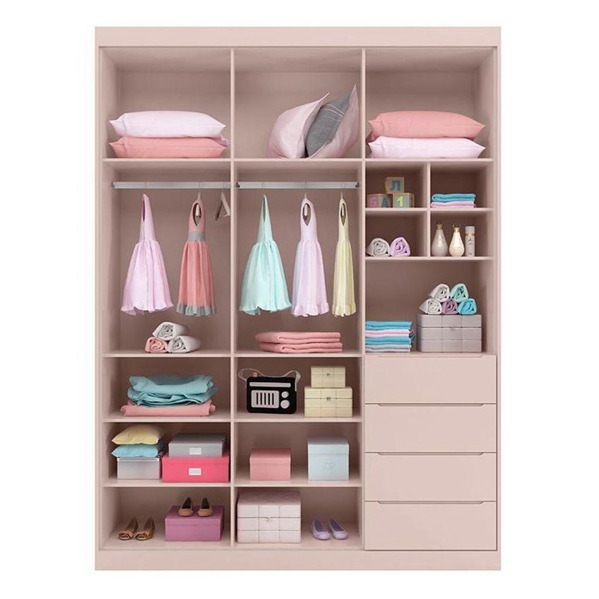 Guarda Roupa Infantil Pérola 3 Portas Giratórias 4 Gavetas MDF Rosê Phoenix Baby - imagem 4
