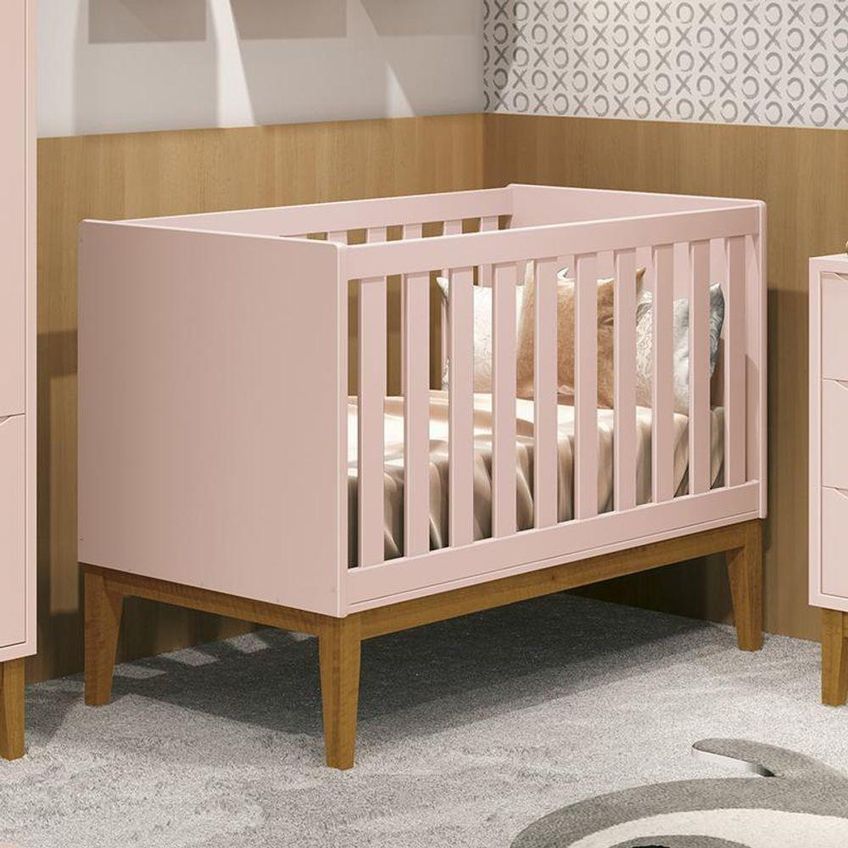 Berço Mini Cama Classic Transforma-se Em Mini Cama Rosa Fosco Reller Móveis - imagem 5