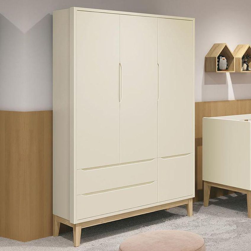 Guarda Roupa Infantil Classic 3 Portas De Bater 2 Gavetas MDF Areia Fosco Reller Móveis - imagem 3