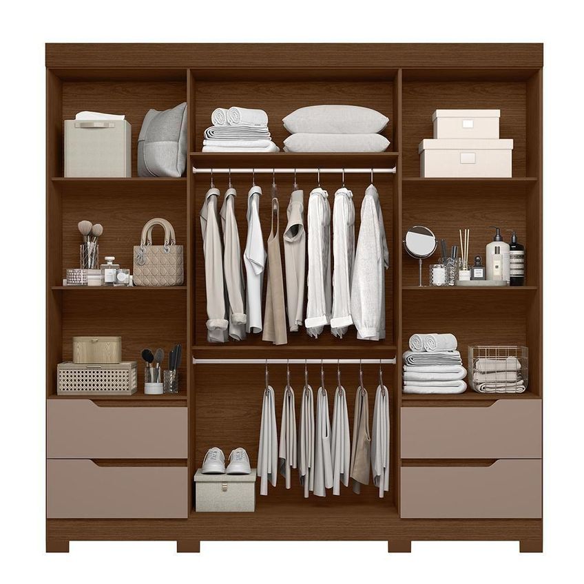Guarda Roupa Casal Vivacce 4 Portas De Bater 4 Gavetas Mdp Nogueira-capuccino Albatroz Móveis - imagem 2