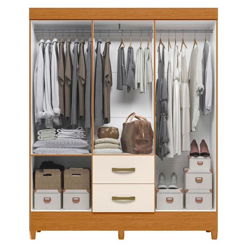 Guarda Roupa Casal Mobi 6 Portas Basculante 2 Gavetas Mdf-mdp Cinamomo-off White - imagem 3
