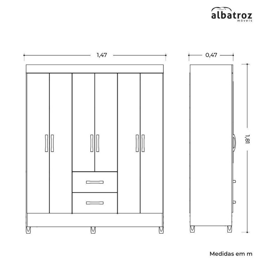 Guarda Roupa Casal Mobi 6 Portas Basculante 2 Gavetas Mdf-mdp Cinamomo-off White - imagem 4