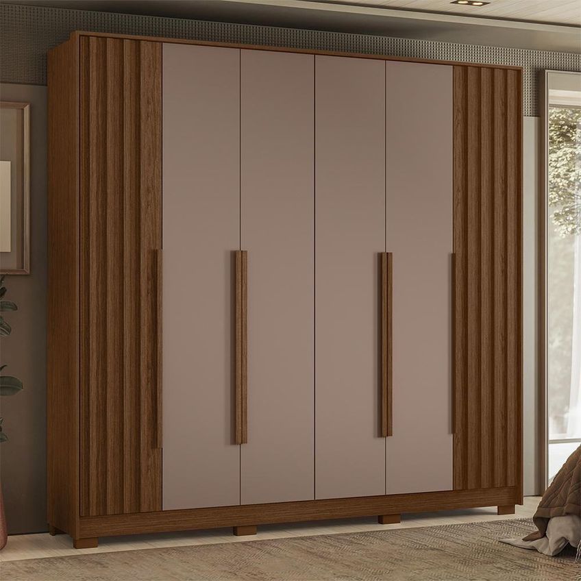 Guarda Roupa Casal Deville Ripado 6 Portas De Correr MDF Nogueira-Capuccino Albatroz Móveis - imagem 4