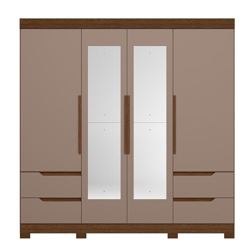 Guarda Roupa Casal Vivacce 4 Portas De Bater 4 Gavetas Mdp Nogueira-capuccino Albatroz Móveis - imagem 5