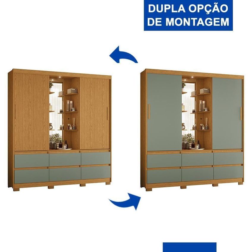 Guarda Roupa Solteiro Atena 2 Portas 6 Gavetas Mdp 193cm Cinza Com Led - imagem 2