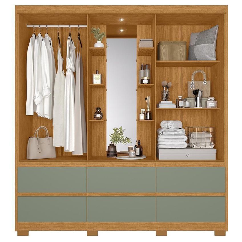 Guarda Roupa Solteiro Atena 2 Portas 6 Gavetas Mdp 193cm Cinza Com Led - imagem 3