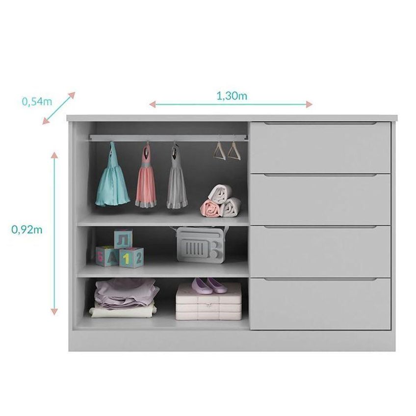 Cômoda Infantil Pérola 4 Gavetas MDF Puxadores Usinados Cinza Phoenix Baby - imagem 4