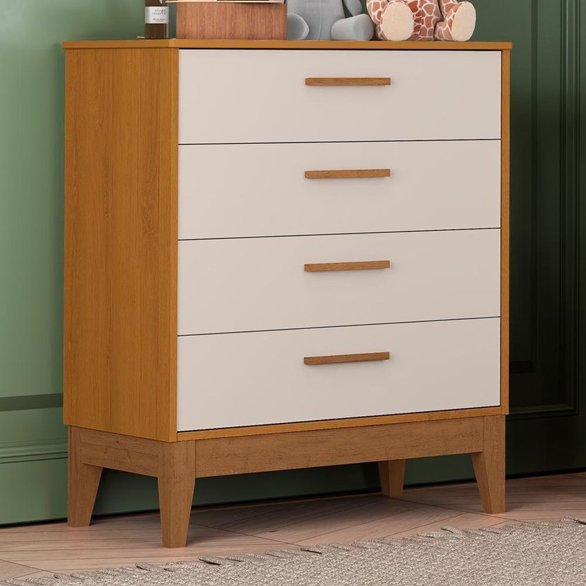 Cômoda Infantil Flip 4 Gavetas MDF Puxador em MDF Revestido Areia Fosco e Savana - imagem 2